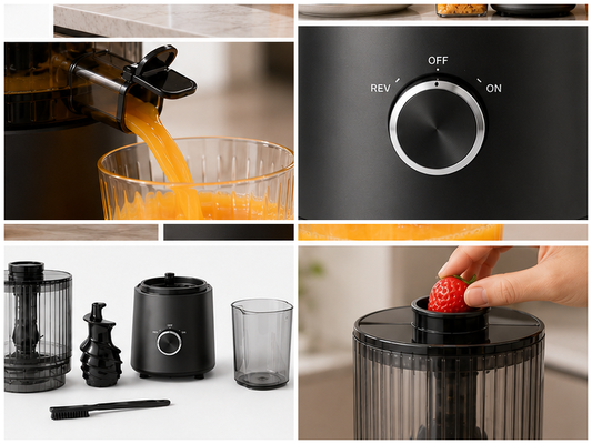Juicer Lambat Masticating Ekstra Lebar Fresh Smart HJ303 – Demi Kecintaan Jus Segar dengan Corong 155mm, Hopper 2400ml, Cold Press 200W & Pembersihan Mandiri