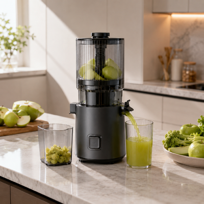 Fresh Smart HJ303 Juicer Masticating Lambat Ekstra Lebar – Jalan Pintas Anda Menuju Nutrisi Makanan Utuh yang Nyata dengan Corong 155mm, Hopper 2400ml, Cold Press 200W & Pembersihan Mandiri