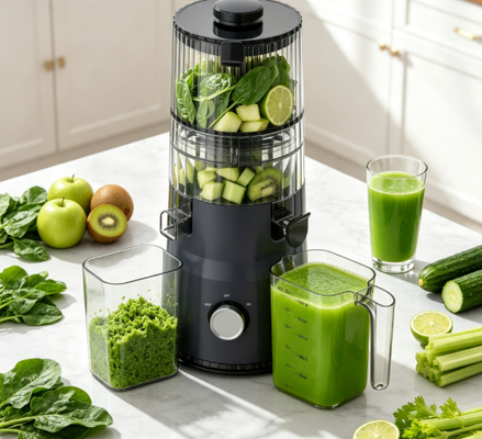 Juicer Masticating Lambat Cerdas HJ103A Kompak – Juicer yang Mencintai Dapur Anda Kembali dengan 4 Pilihan Warna, Corong Lebar 135mm, Cold Press 200W & Pembersihan Mandiri