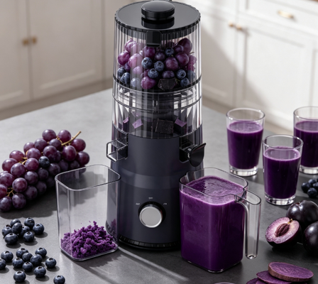 Juicer Masticating Lambat Cerdas HJ103A Kompak – Jadikan Setiap Gelas Sebuah Mahakarya dengan 4 Pilihan Warna, Corong Lebar 135mm, Cold Press 200W & Pembersihan Mandiri