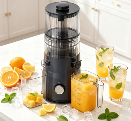 Juicer Lambat Cerdas HJ103 Kompak - Dari Smoothie hingga Jamu Kesehatan, Semua dalam Satu Desain Hemat Ruang dengan Corong Lebar 135mm, Cold Press 200W & Pembersihan Otomatis