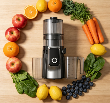 Fresh Smart HJ102C Slow Masticating Juicer   Multi-Speed Edition dengan 3 pengaturan kecepatan yang dapat disesuaikan, 135mm Wide Chute, 200W Cold Press & Self-Cleaning untuk Juicing Custom