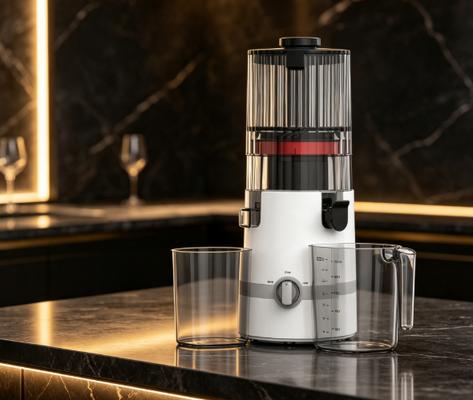 Fresh Smart HJ102B Slow Masticating Juicer   Fresh, Fast, Safe, Delicious   Everything Your Family Needs with 135mm Chute, 200W Cold Press, Self-Cleaning & Lock
