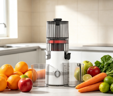 Fresh Smart HJ102B Slow Masticating Juicer   Fresh Juice, Happy Family, Healthy Life dengan Chute 135mm, Cold Press 200W, Self-Cleaning & Safety Lock