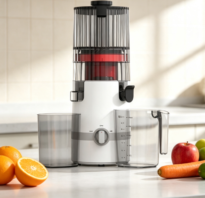 Juicer Lambat Masticating Pintar HJ102B Segar – Juicer Keluarga yang Menghemat Waktu & Uang Anda dengan Corong 135mm, Cold Press 200W, Pembersihan Otomatis & Kunci Pengaman