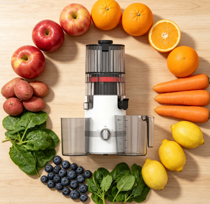 Juicer Lambat Masticating Pintar HJ102B Segar – Juicer Keluarga yang Menepati Janjinya dengan Corong 135mm, Cold Press 200W, Pembersihan Mandiri & Kunci Pengaman Tahan Lama