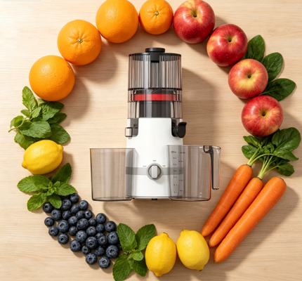Fresh Smart HJ102B Slow Masticating Juicer Ritual Kesehatan Sehari-hari Keluarga Anda dengan 135mm Chute, 200W Cold Press, Self Cleaning & Safety Lock untuk ketenangan pikiran