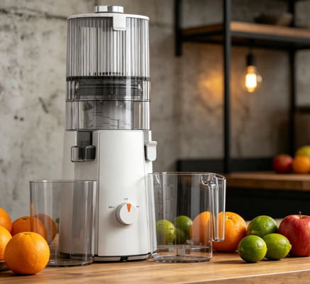 Juicer Lambat Masticating Cerdas Fresh HJ102A Berbasis Tumbuhan – Ekstraktor Ramah Vegan 200W dengan Saluran Lebar 135mm, Teknologi Cold Press 55 RPM untuk Nutrisi Tanaman Utuh Murni Alami