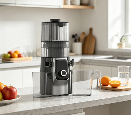 HJ102C Juicer Lambat Ergonomis Kontrol 116°, Cangkir Jus & Ampas Kapasitas Besar Juicer Rumah Tangga