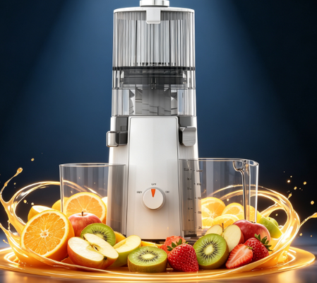HJ102A Silent Slow Juicer kurang dari 70dB Noise, 135mm Wide Hopper, 1000ml Juice Container, bahan PC bebas BPA